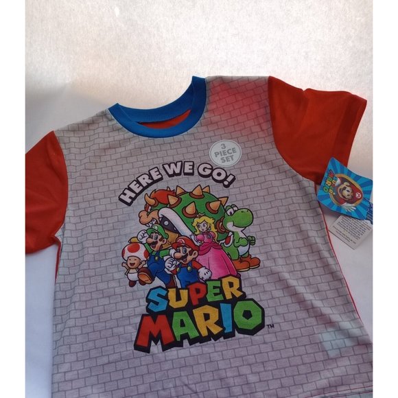 Super Mario and Characters 'Here We Go' Boy's (3-Piece Pajama Set) Bright blue - Picture 5 of 12